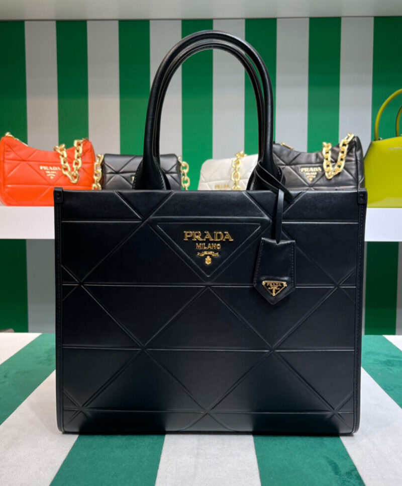 Prada Medium Leather Prada Symbole Bag With Topstitching 1BA378 Black